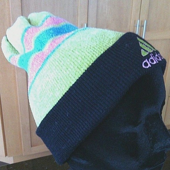 Adidas Hat Winter Beanie Cap Striped Toque Pom Pom Unisex Cold Weather Warm Ears - Picture 4 of 16